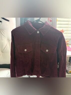 Forever 21 Burgundy Corduroy Crop Jacket